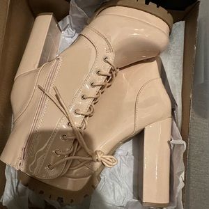 Fashion Nova nude heeled booties
